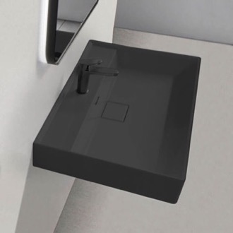 Bathroom Sink Rectangular Matte Black Ceramic Wall Mounted or Drop In Sink CeraStyle 037107-U-97